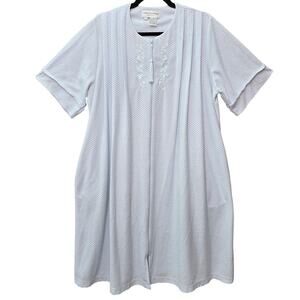 Miss Elaine Nightgown Robe Womens Large Boho Blue Terry Cloth Vtg Lounge Comfort
